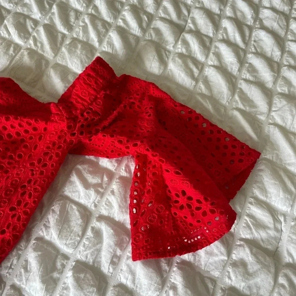 Likely Bayard Kittridge red lace off the shoulder romper - Picture 3 of 11